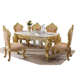 Royal Antique Teak Wood 6 Seater Dining Table Set (Golden) - Wooden Twist UAE