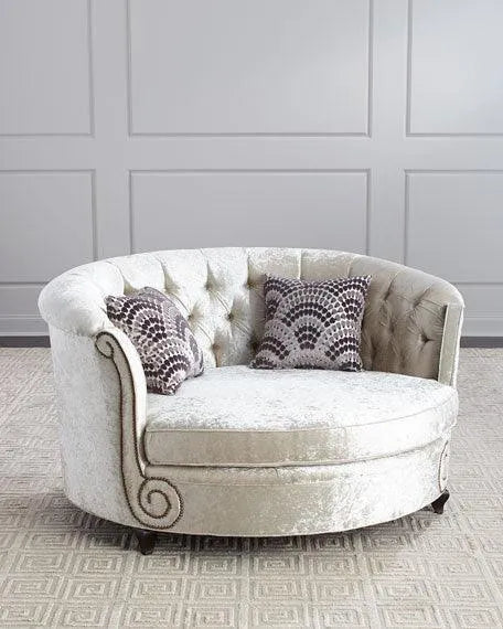 Wooden Twist Handmade Button Tufted Design Solid Wood & Velvet Upholstery Haily Cuddle Chair (With 2 Pillows) - Wooden Twist UAE