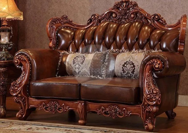 Royal Antique Brown Carved Sofa Set 6 Seater - Wooden Twist UAE