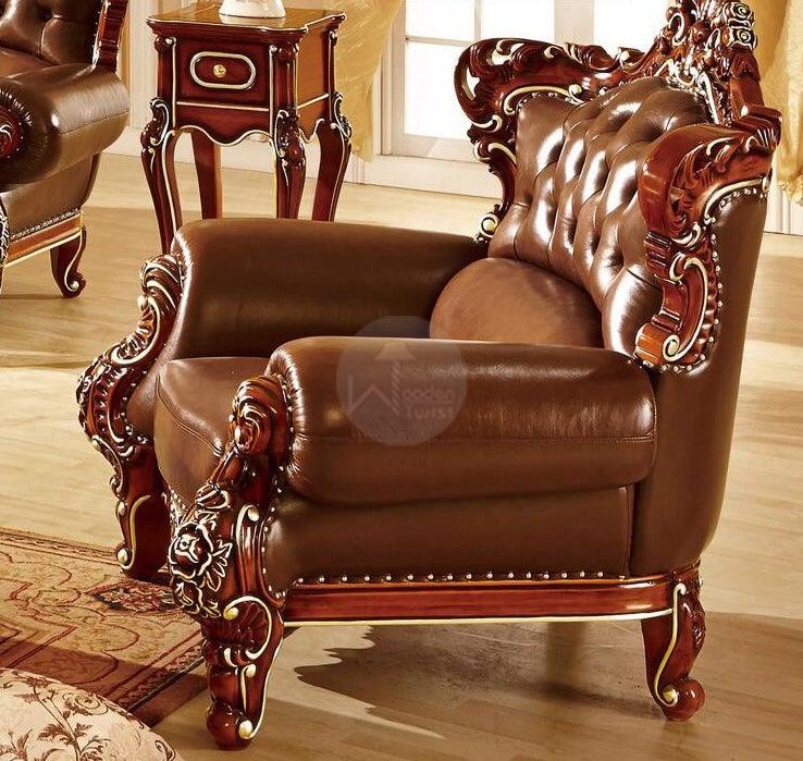 Royal Antique Brown Wood Living Room Carved Sofa Set