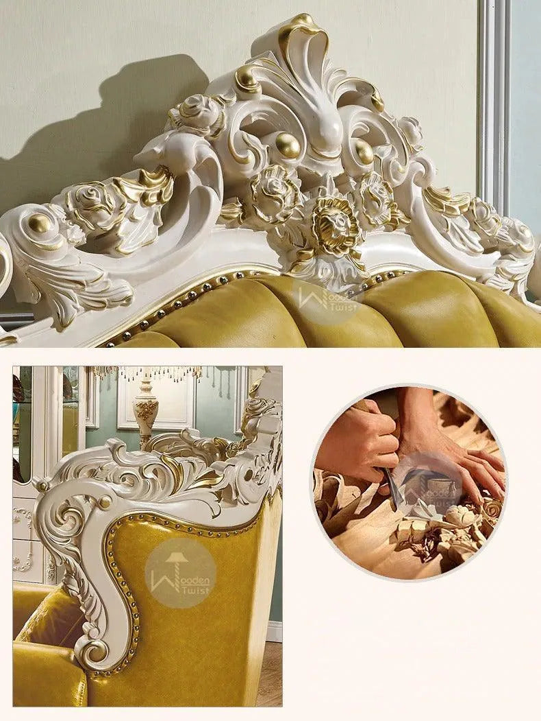 Royal Antique Golden and White Carved Sofa Set - Wooden Twist UAE