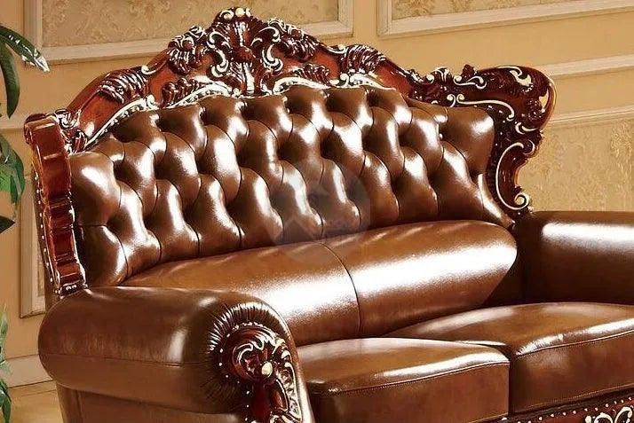 Royal Antique Brown Wood Living Room Carved Sofa Set - Wooden Twist UAE