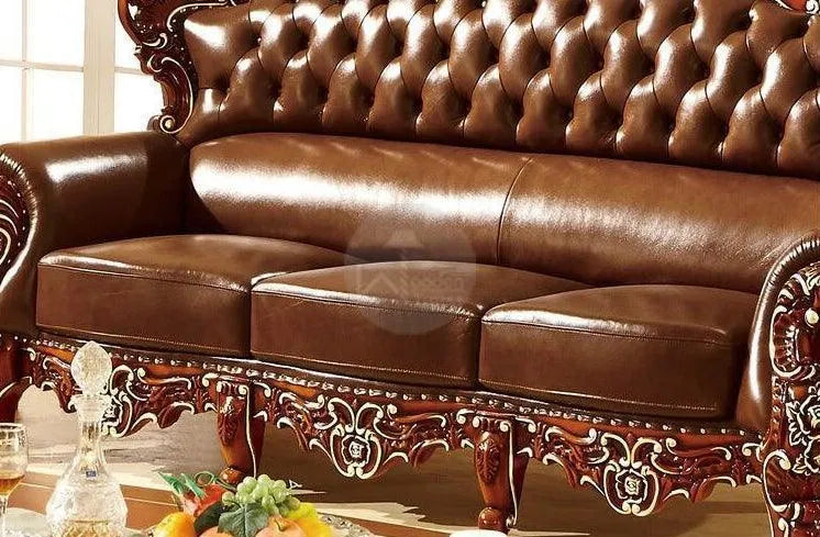 Royal Antique Brown Wood Living Room Carved Sofa Set - Wooden Twist UAE