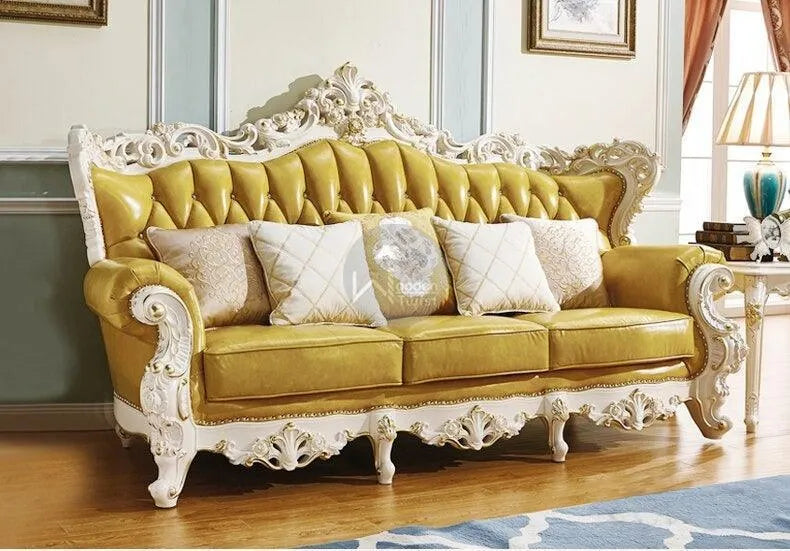 Royal Antique Golden and White Carved Sofa Set - Wooden Twist UAE