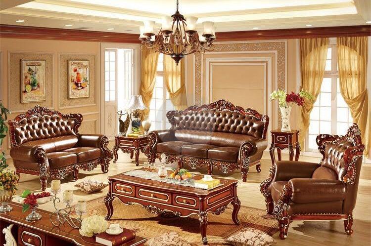 Royal Antique Brown Wood Living Room Carved Sofa Set - Wooden Twist UAE