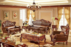 Royal Antique Brown Wood Living Room Carved Sofa Set - Wooden Twist UAE