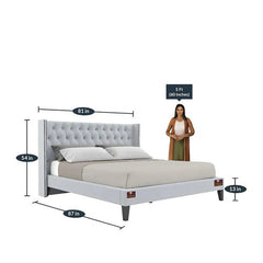 Upholstered Panel Bed Frame with Diamond Tufted and Nailhead Trim Wingback Headboard - Wooden Twist UAE