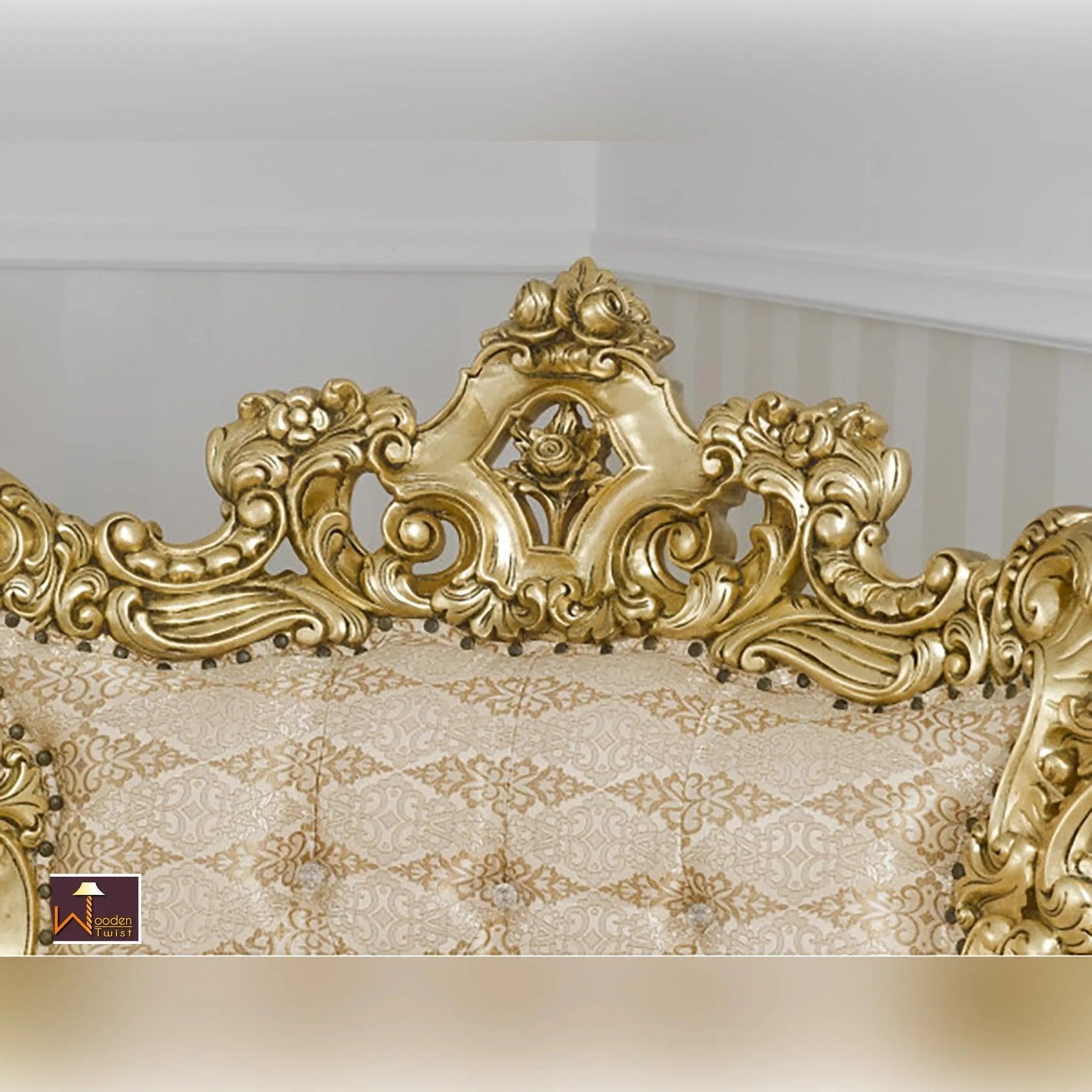 Armchair Boutique French Baroque Style Throne Golden Leaf - Wooden Twist UAE