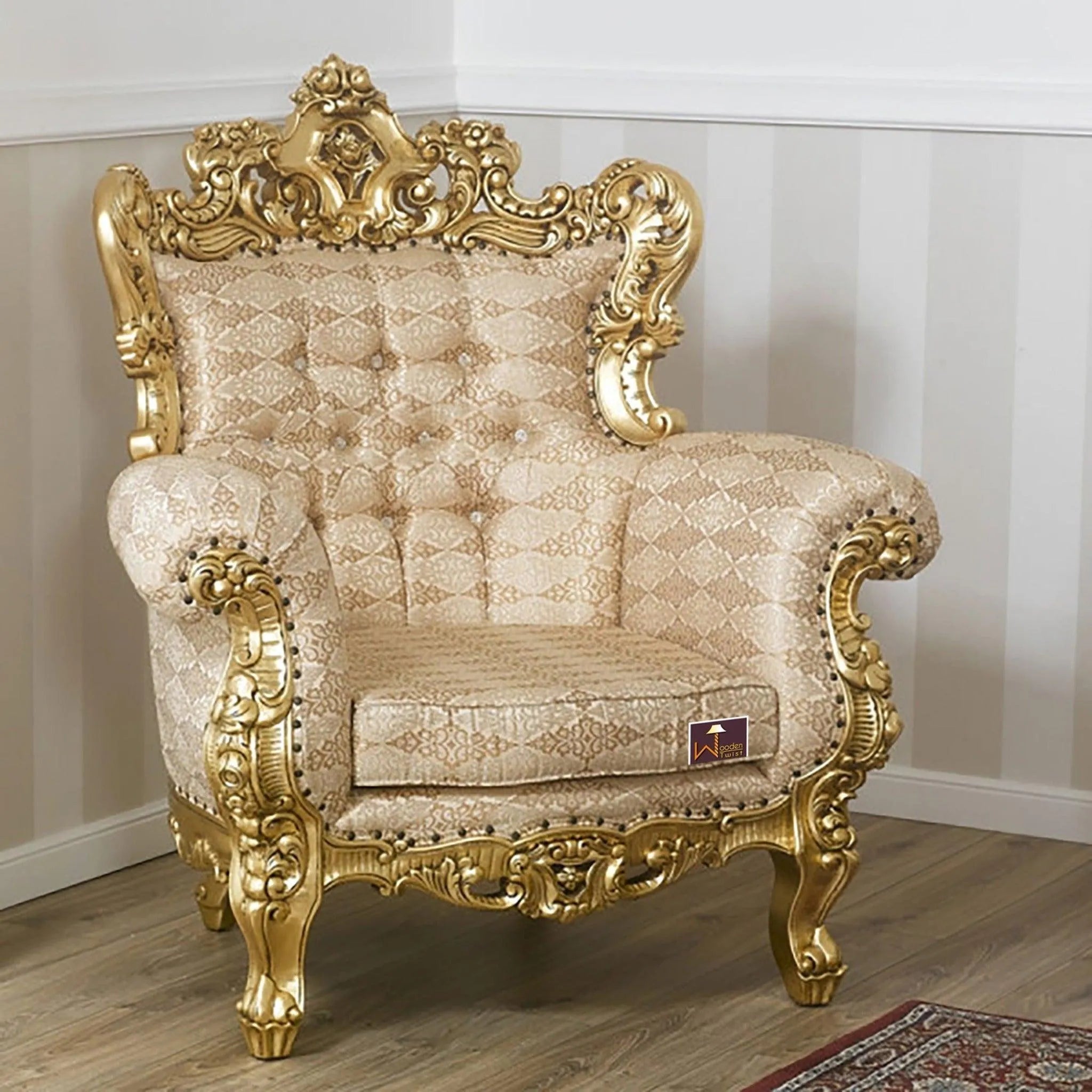 Armchair Boutique French Baroque Style Throne Golden Leaf - Wooden Twist UAE