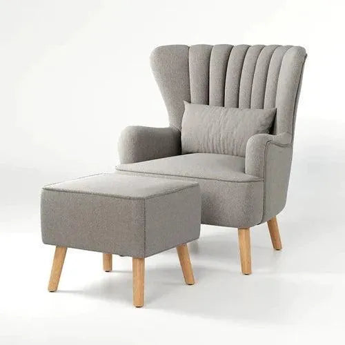 Harden Wide Tufted Wingback Chair With Footrest - Wooden Twist UAE