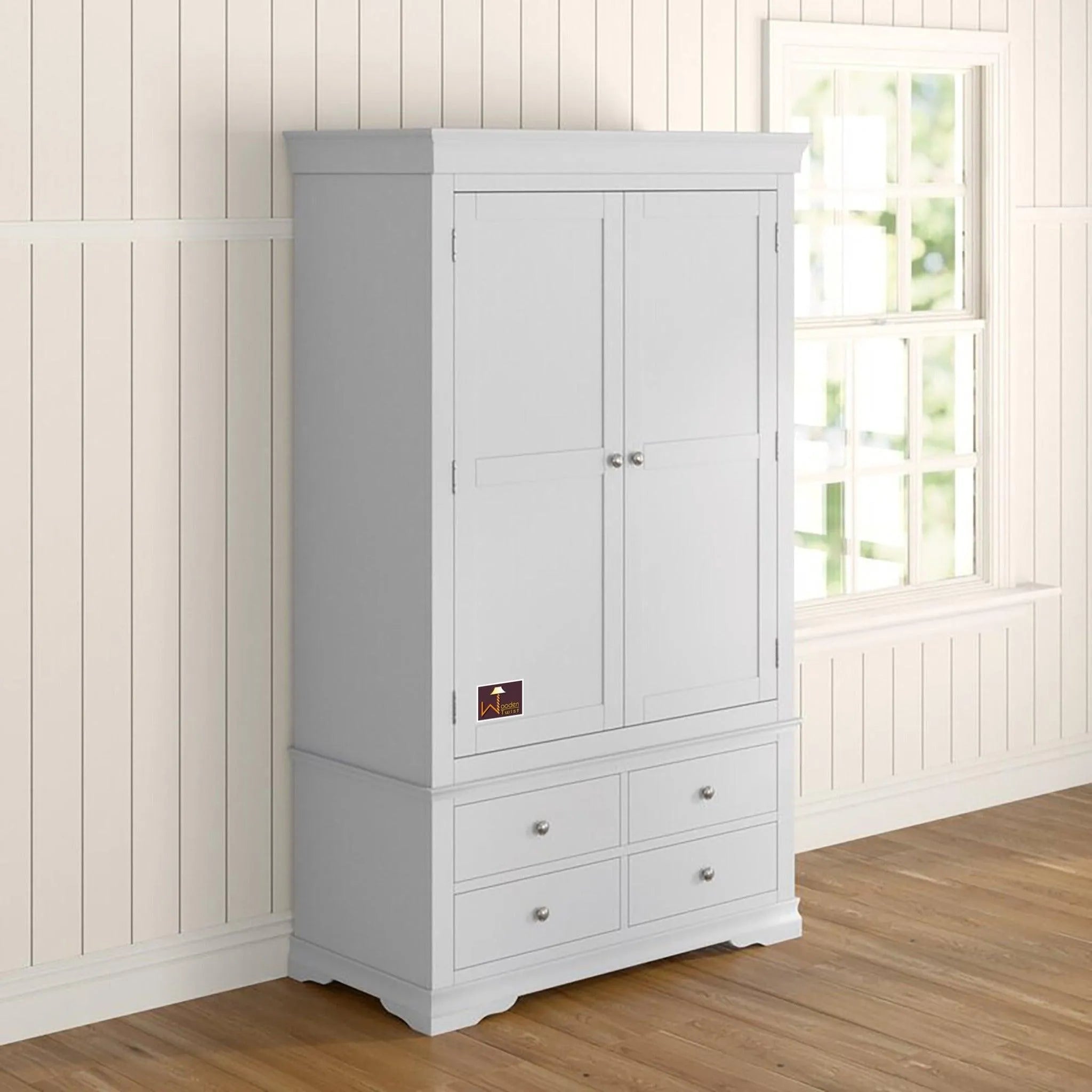 Handicraft Wooden 2 Door Wardrobe (Moonlight Grey) - Wooden Twist UAE