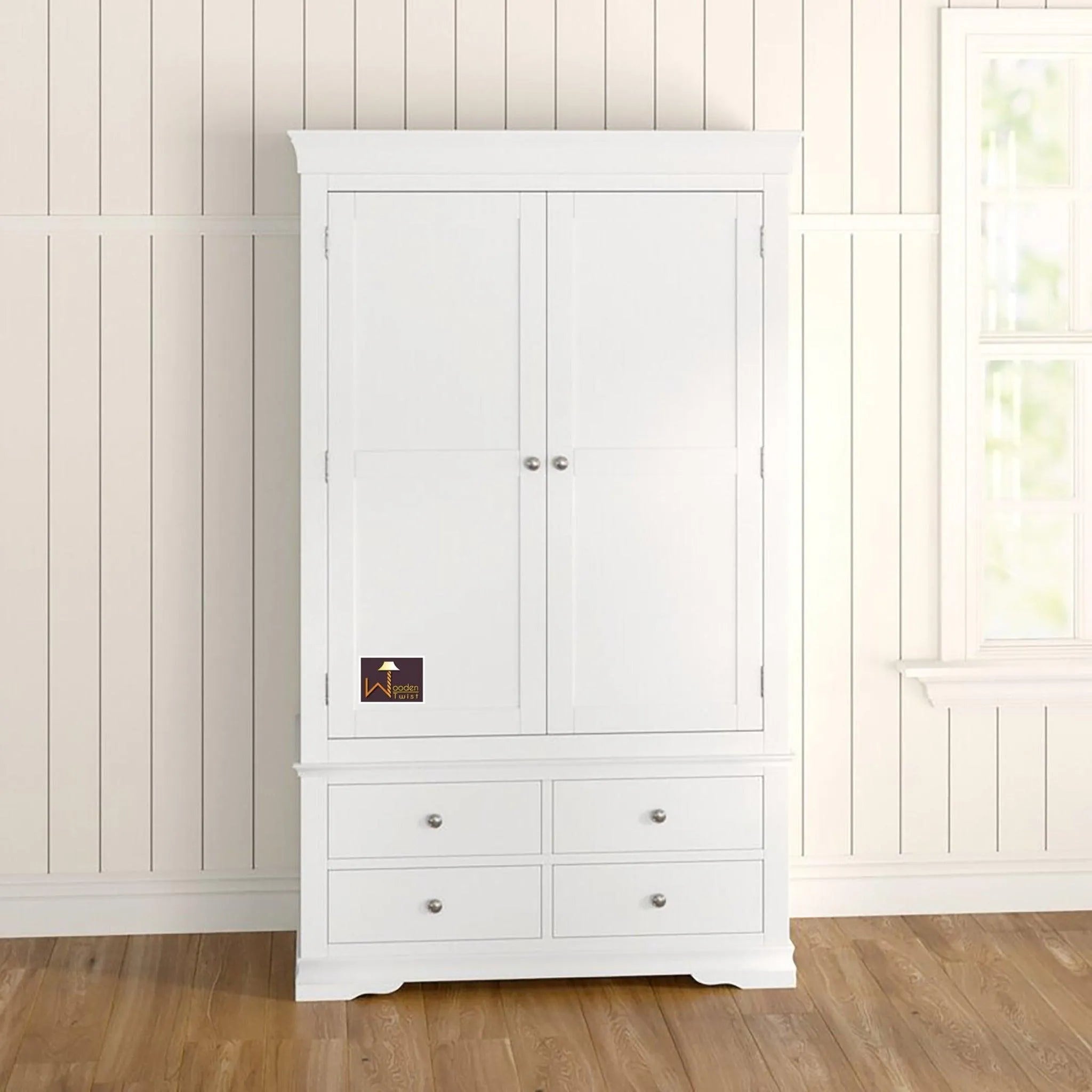 Handicraft Wooden 2 Door Wardrobe (White) - Wooden Twist UAE