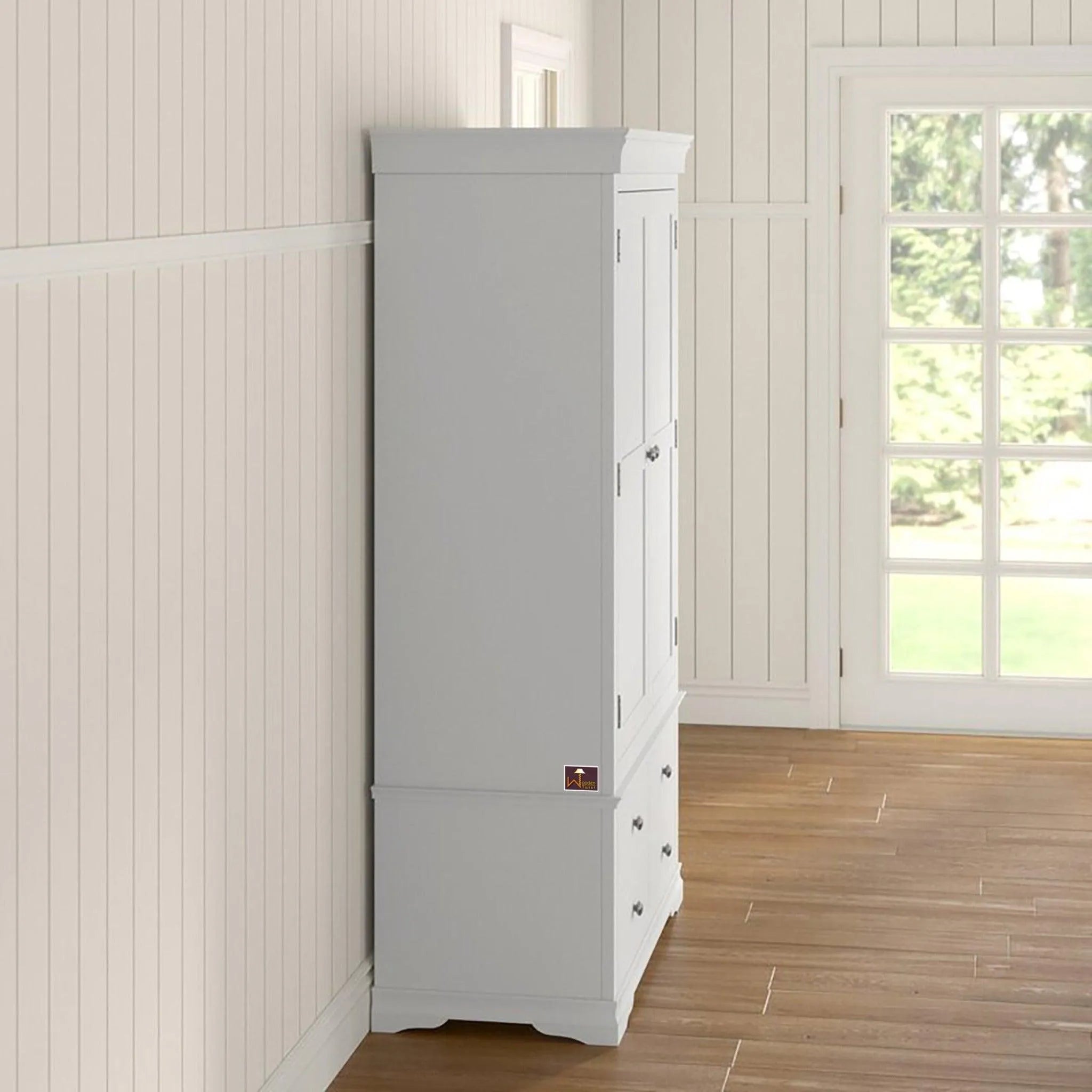 Handicraft Wooden 2 Door Wardrobe (White) - Wooden Twist UAE