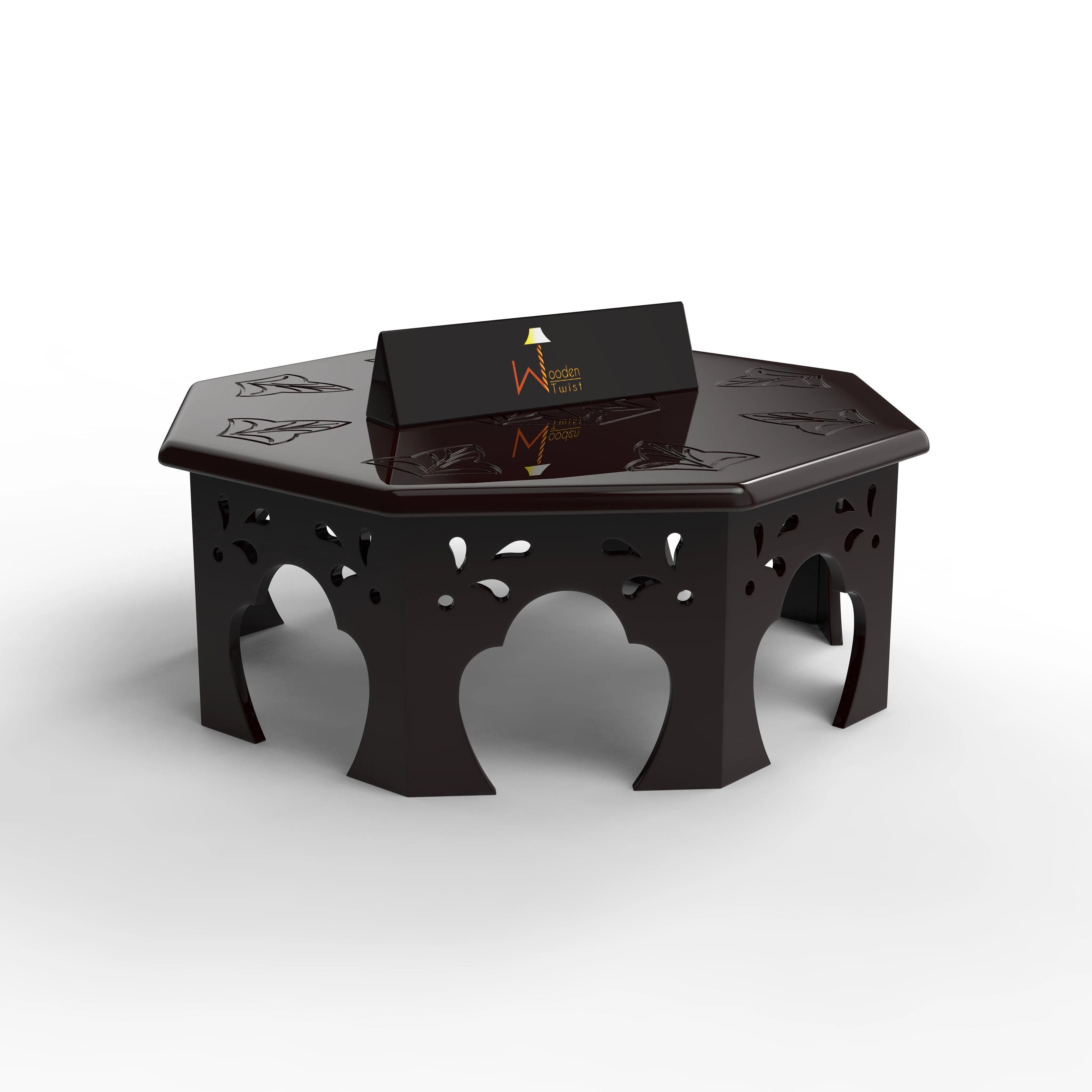 Wooden Chowki Octagonal Shape In Walnut Finish - Wooden Twist UAE