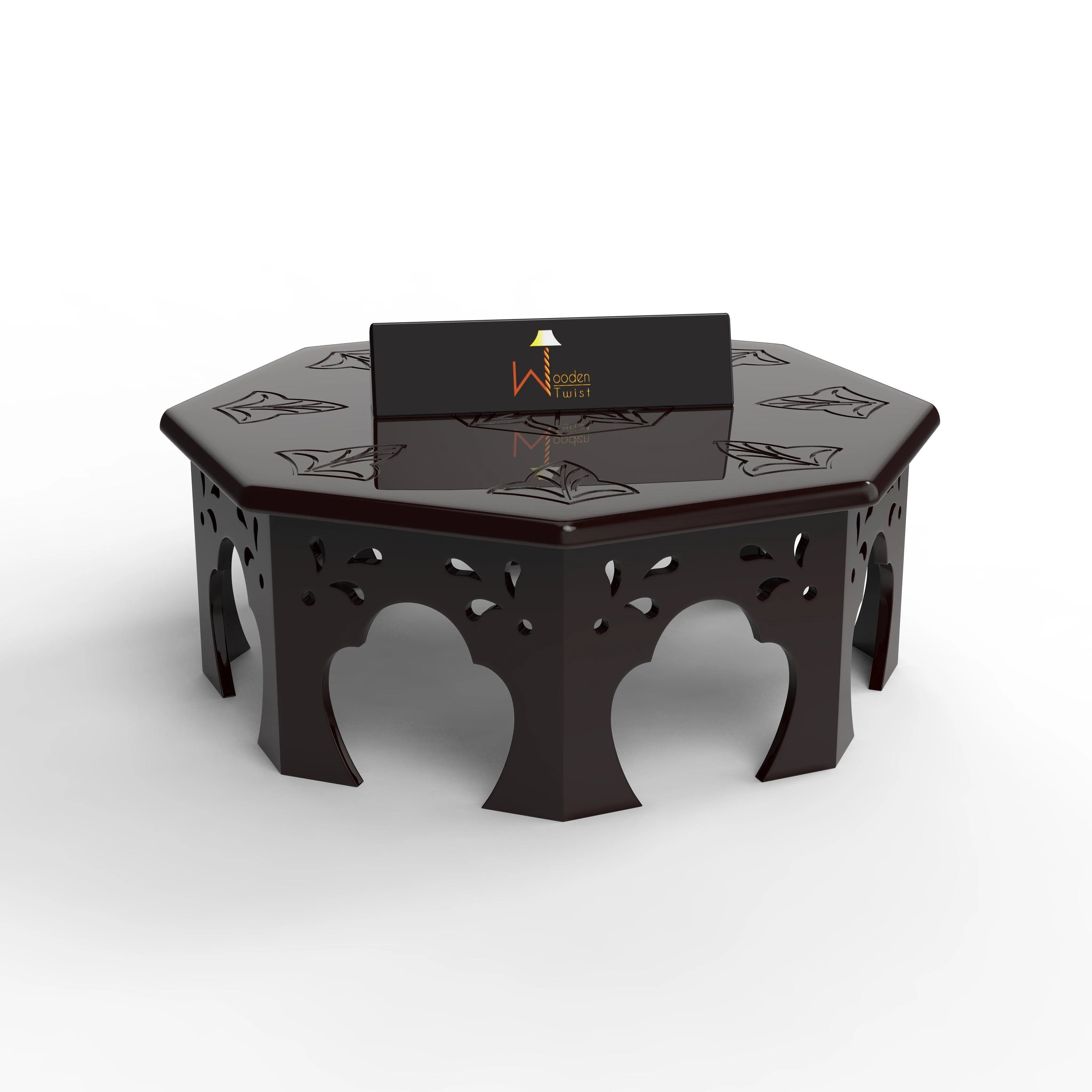 Wooden Chowki Octagonal Shape In Walnut Finish - Wooden Twist UAE