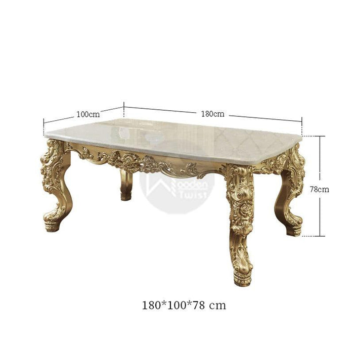 Royal Antique Teak Wood 6 Seater Dining Table Set (Golden)