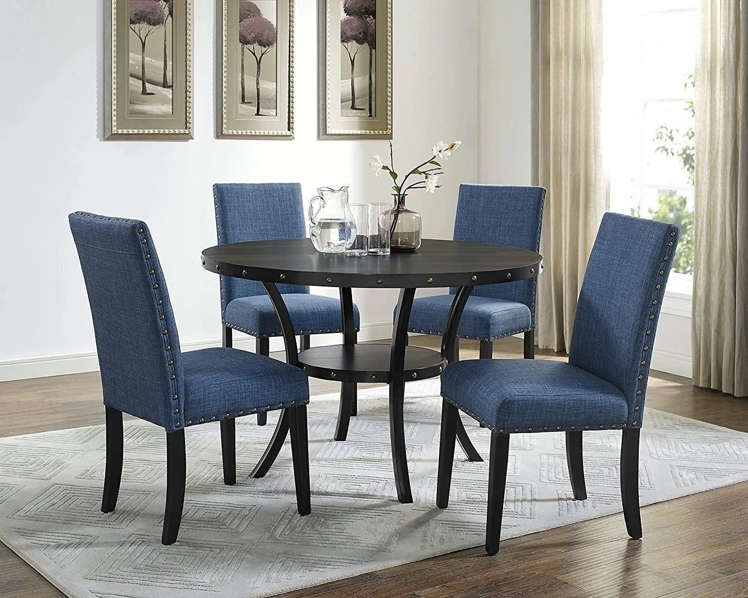 Premium Fabric Dining Chairs with Nailhead Trim (Set of 2) - WoodenTwist