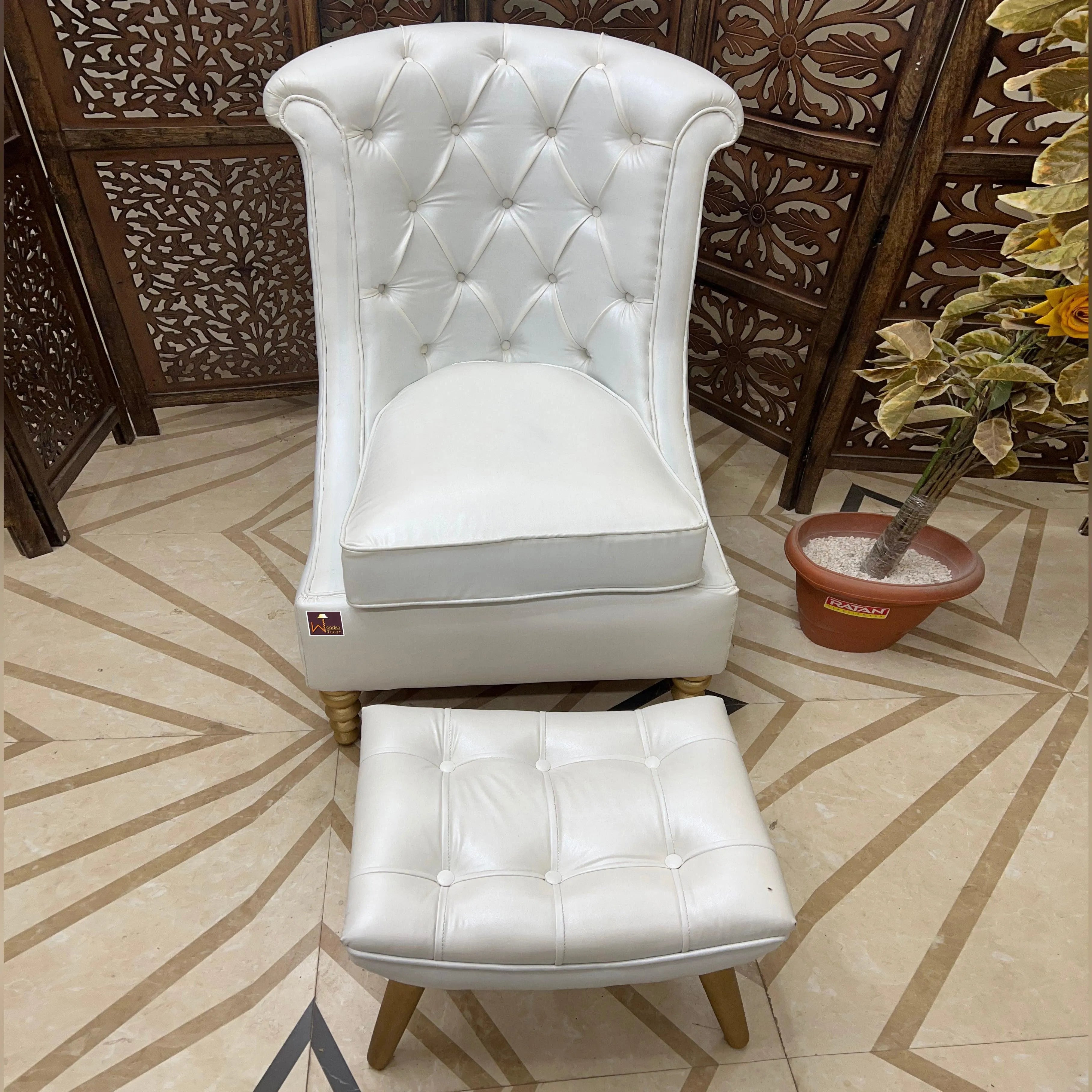 Wooden Royal Chair With footrest (Golden Legs) - Wooden Twist UAE