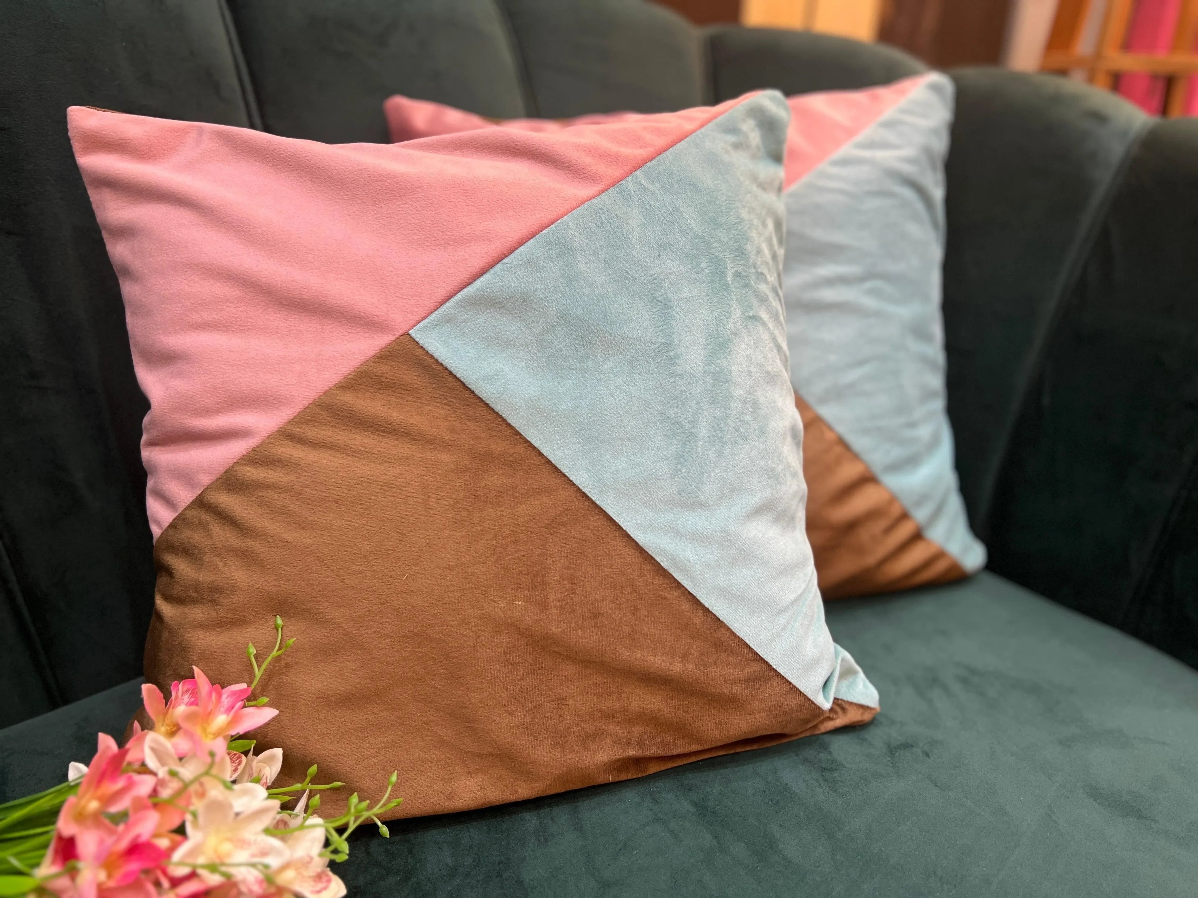 Wooden Twist Abstract Square Velvet Cushion Cover Set of 2 ( Multicolor ) - Wooden Twist UAE