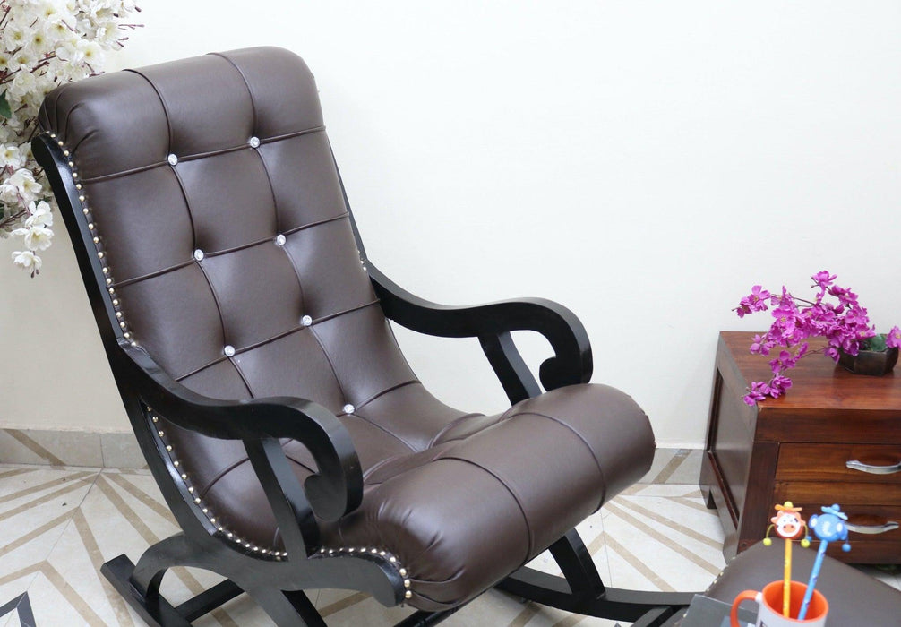 Royal Rocking Chair with Foot Rest ( Walnut ) - Wooden Twist UAE