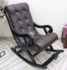 Royal Rocking Chair with Foot Rest ( Walnut ) - Wooden Twist UAE