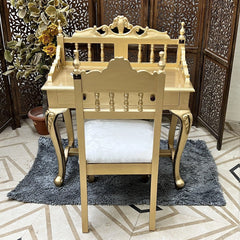 Royal Gold Carved Teak Wood Study Table with Chair - Wooden Twist UAE