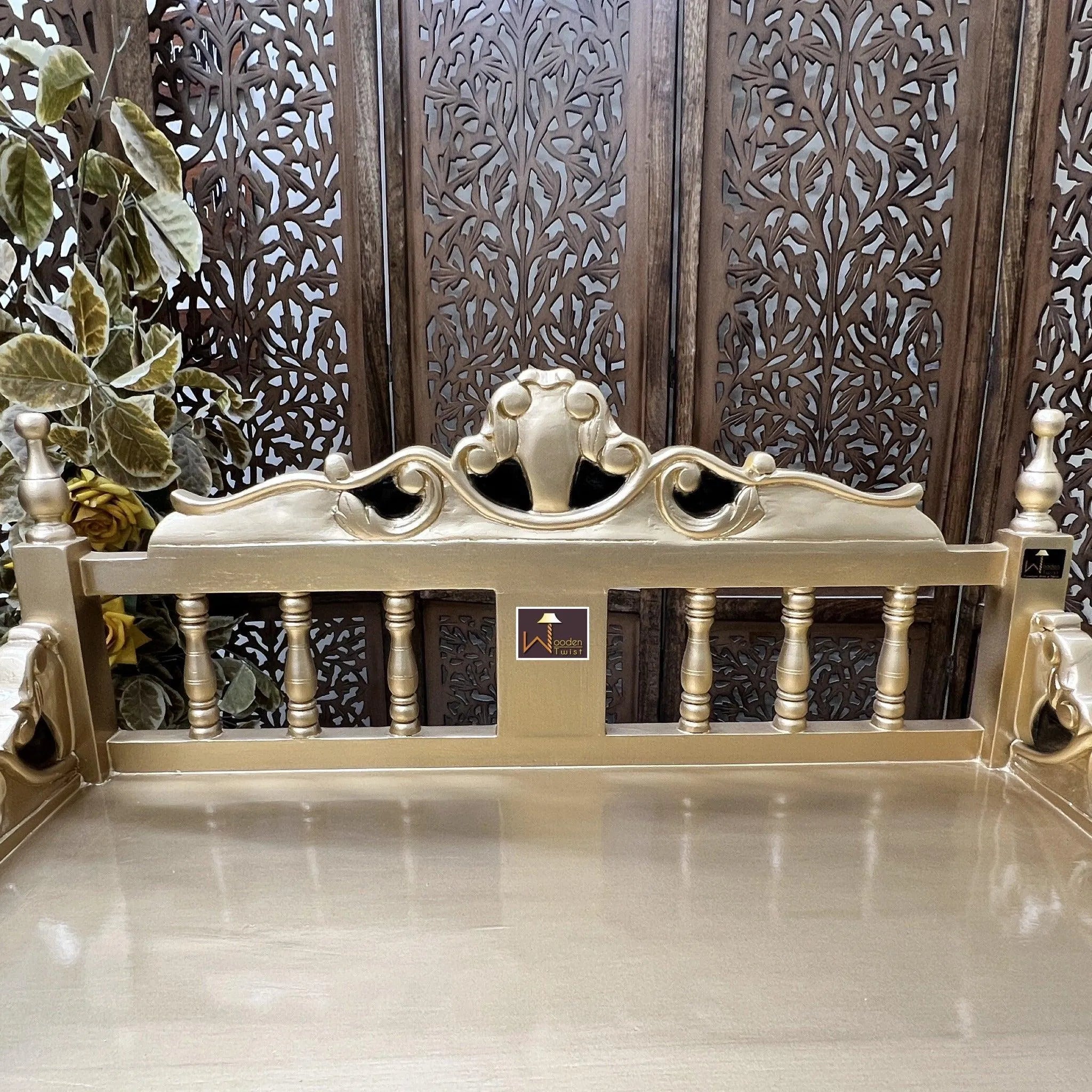 Royal Gold Carved Teak Wood Study Table with Chair - Wooden Twist UAE