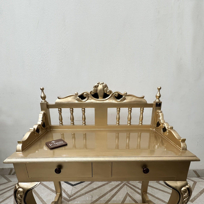 Royal Gold Carved Teak Wood Study Table with Chair - Wooden Twist UAE