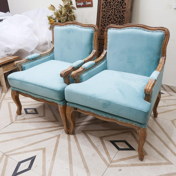 Wooden Bransford Arm Chair (Light Blue, Set of 2)