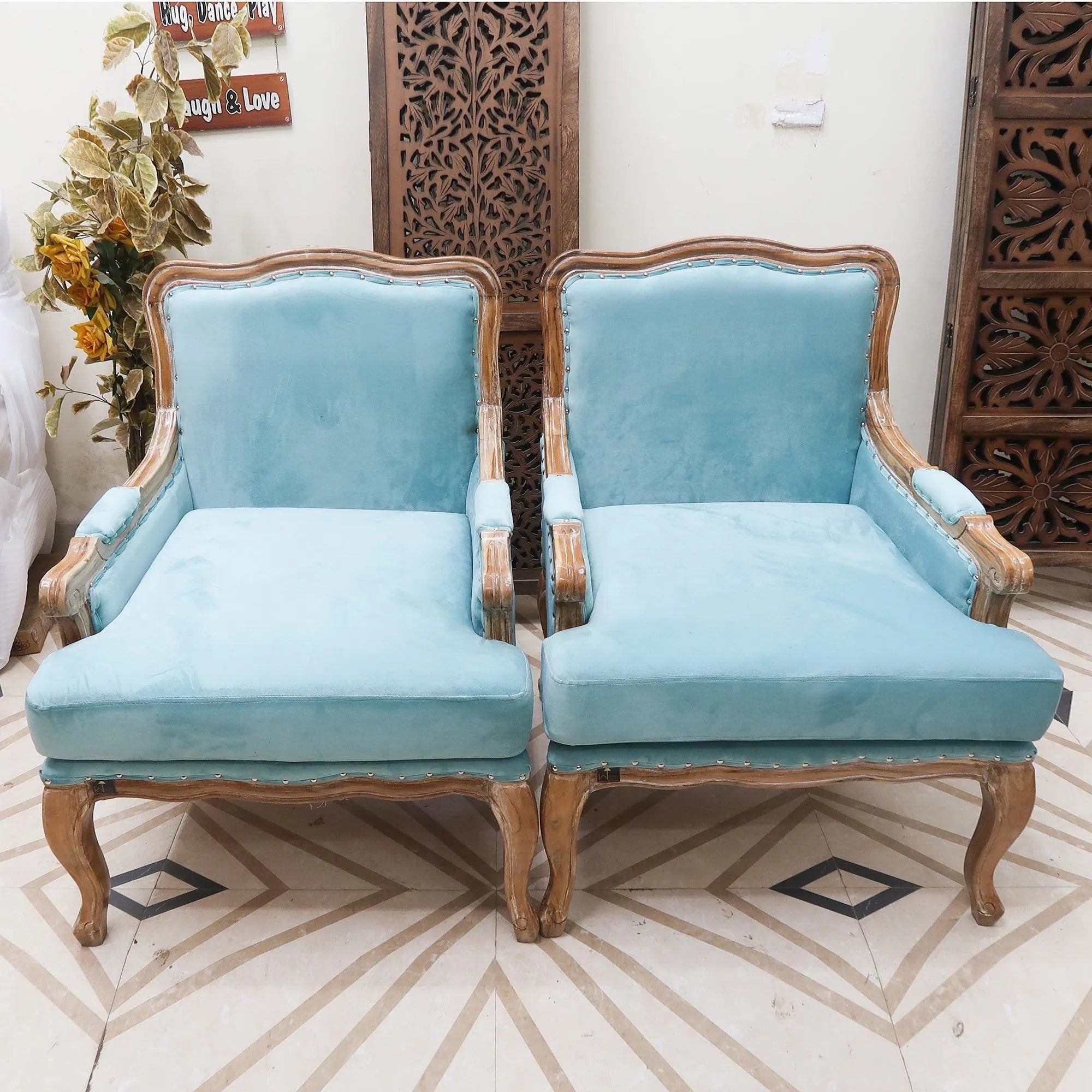 Wooden Bransford Arm Chair (Light Blue, Set of 2) - Wooden Twist UAE