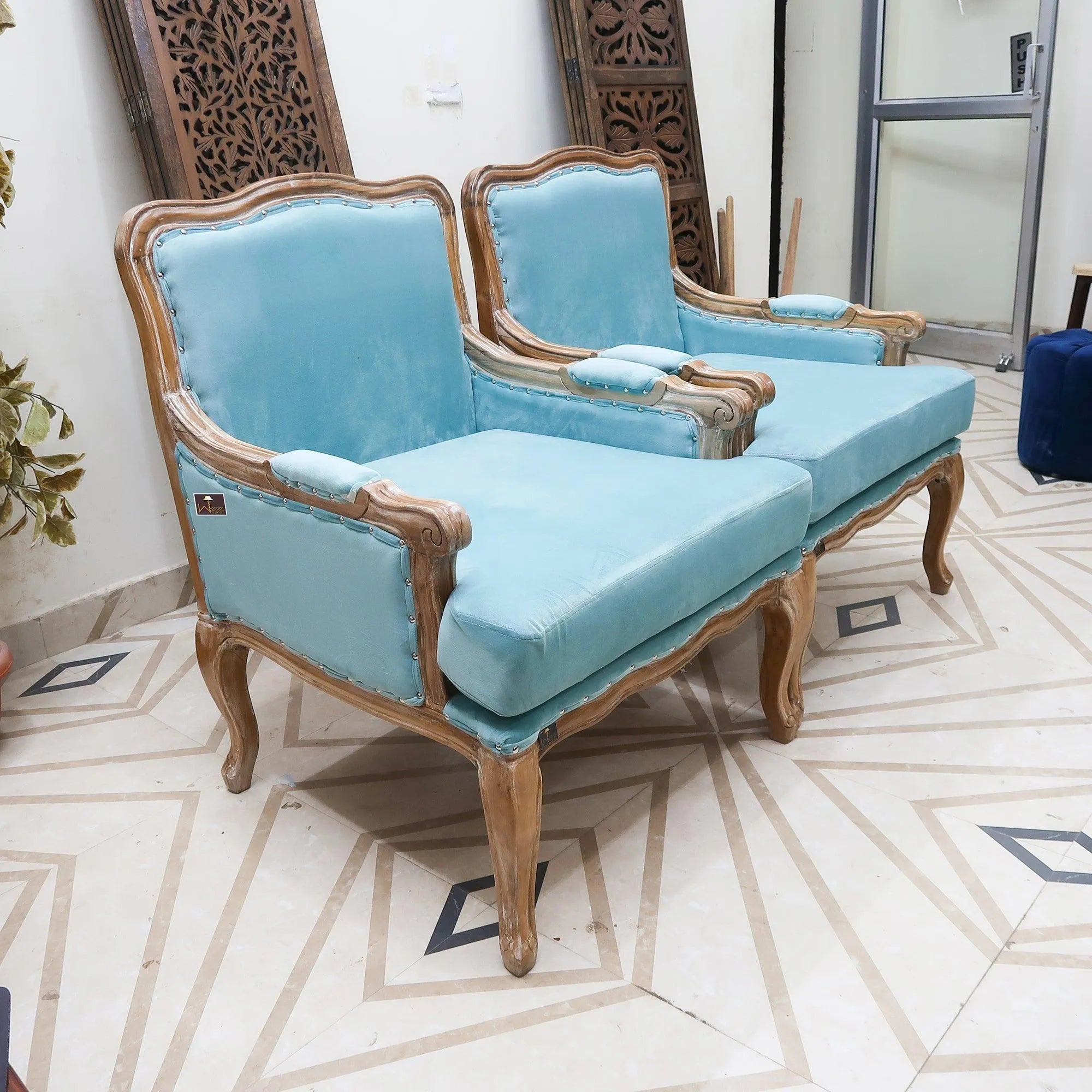 Wooden Bransford Arm Chair (Light Blue, Set of 2) - Wooden Twist UAE