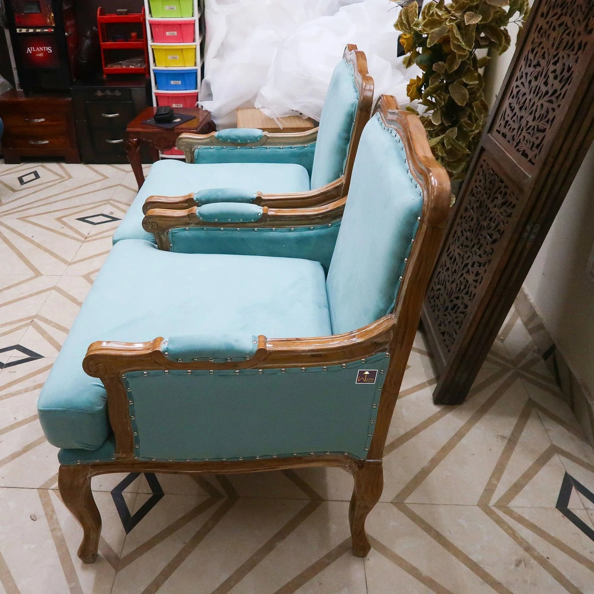 Wooden Bransford Arm Chair (Light Blue, Set of 2) - Wooden Twist UAE