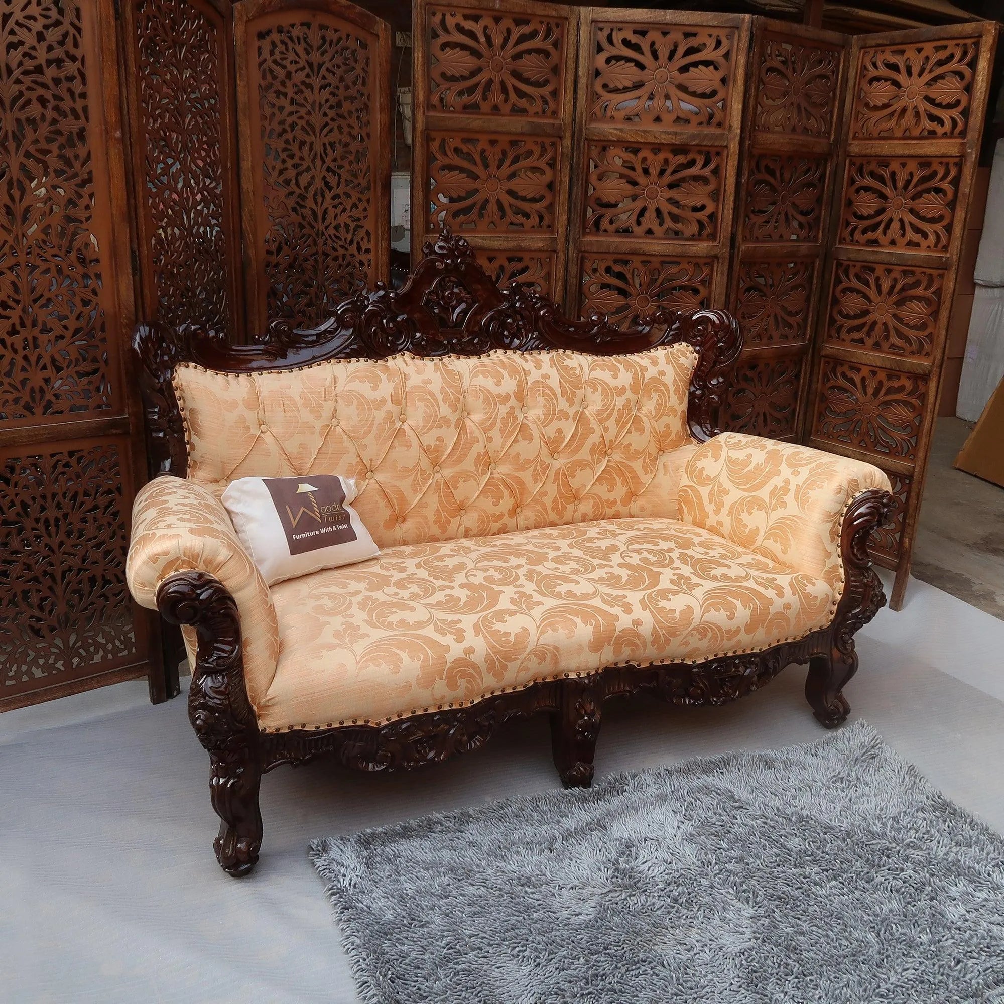 Wooden Boutique French Baroque Style Hand Carved Sofa (2 Seater) - Wooden Twist UAE