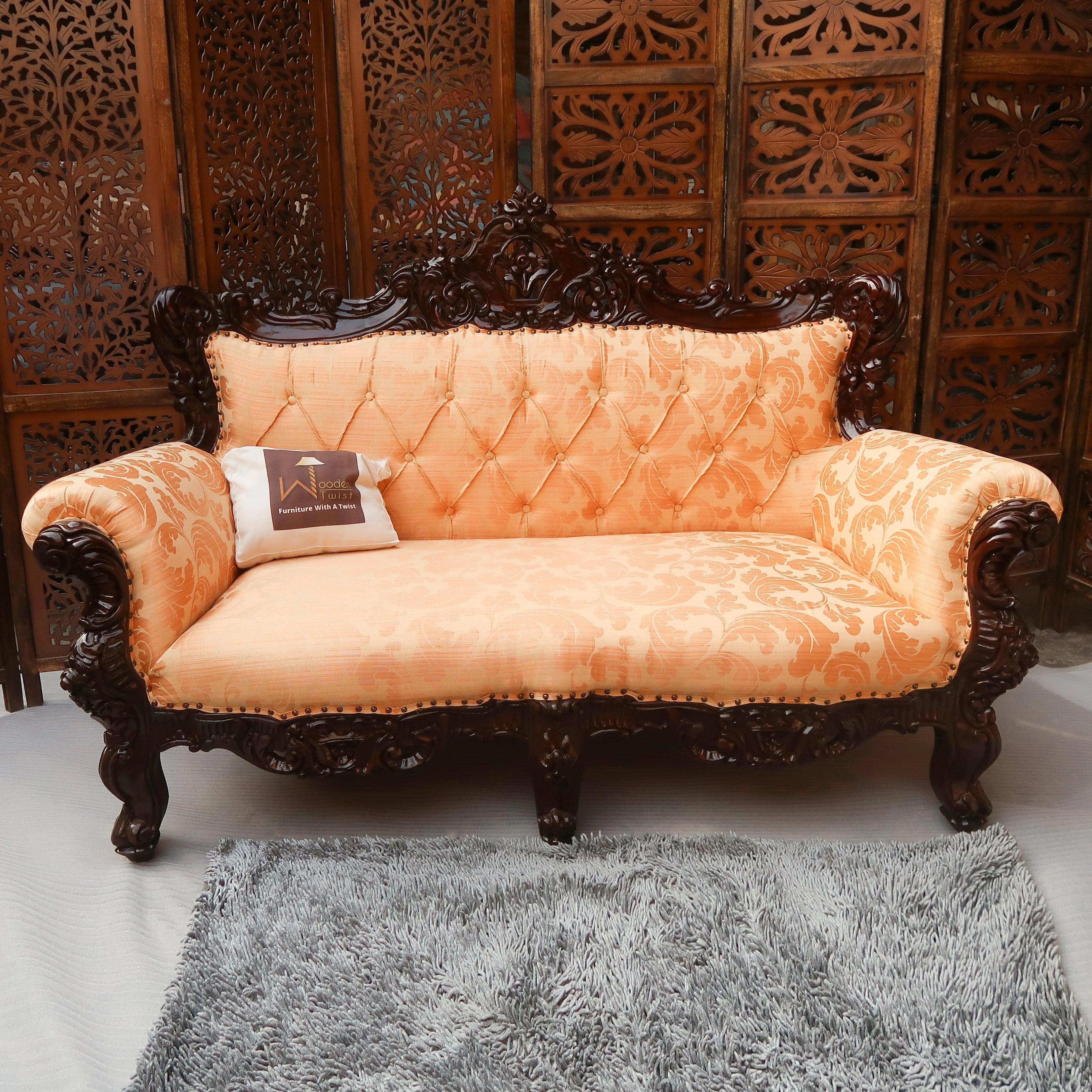 Wooden Boutique French Baroque Style Hand Carved Sofa (2 Seater) - Wooden Twist UAE