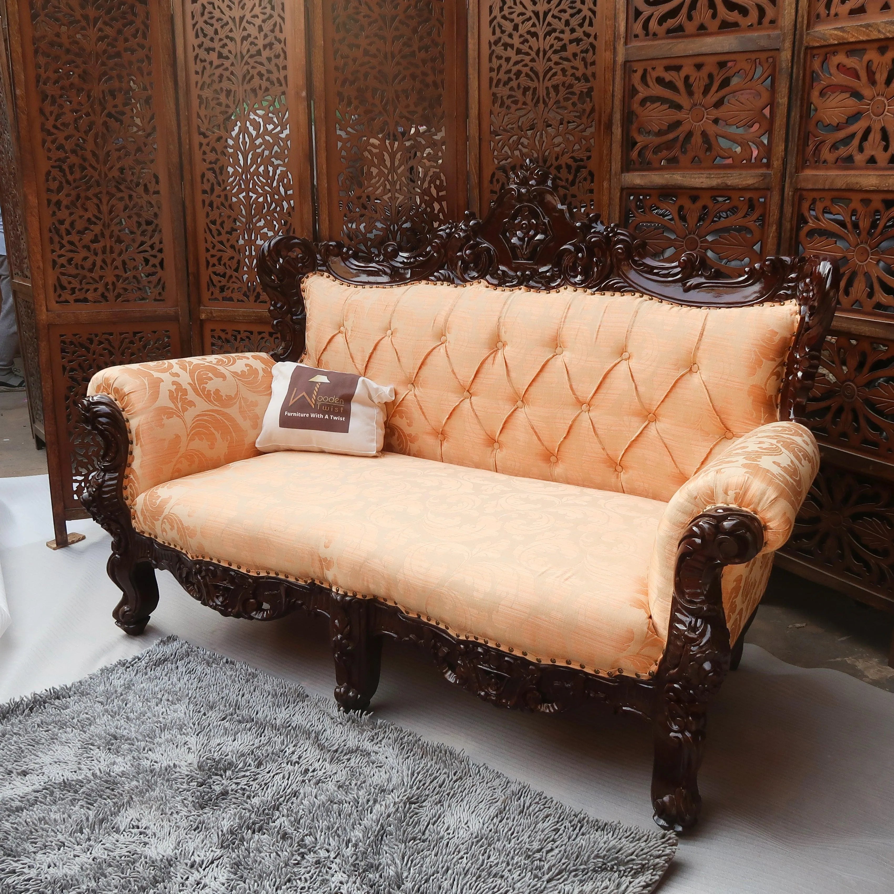 Wooden Boutique French Baroque Style Hand Carved Sofa (2 Seater) - Wooden Twist UAE