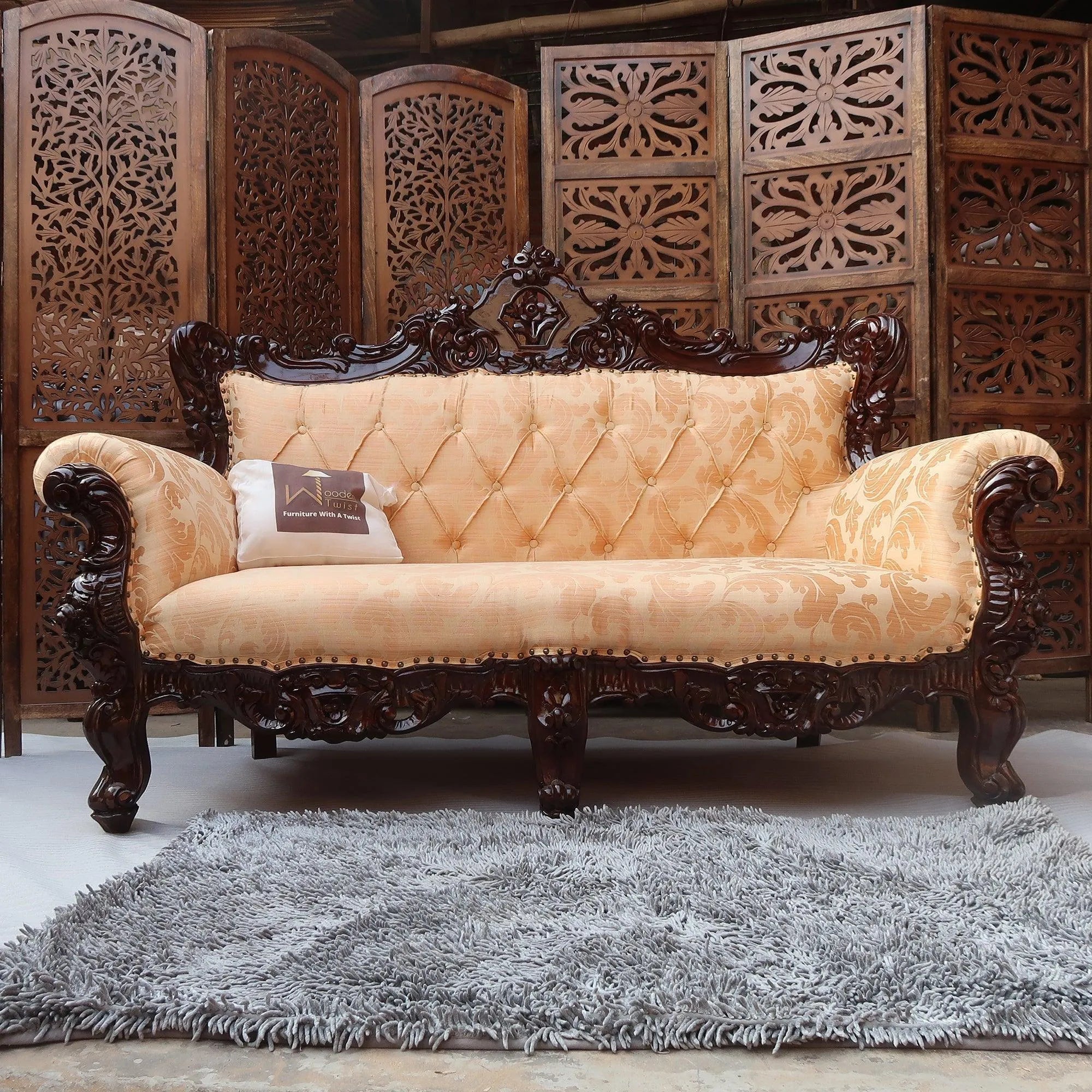 Wooden Boutique French Baroque Style Hand Carved Sofa (2 Seater) - Wooden Twist UAE