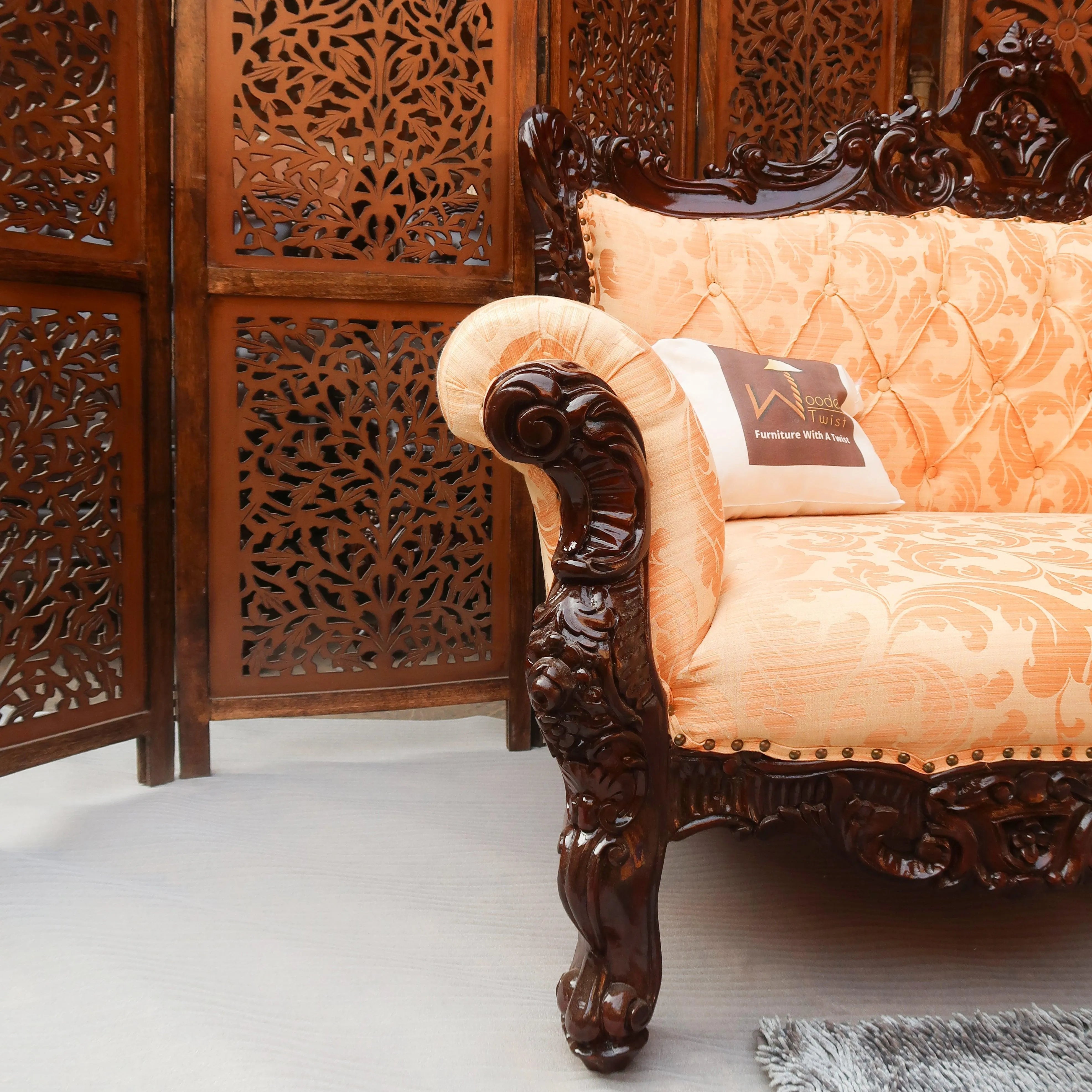 Wooden Boutique French Baroque Style Hand Carved Sofa (2 Seater) - Wooden Twist UAE