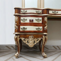 Royal Gold Luxury Hand Carved Wooden Teak Wood Dressing Table with Mirror - Wooden Twist UAE