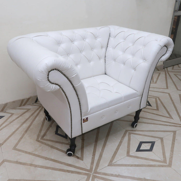 Single Seater Button Tufted Grand Sofa (with 4 Wheels)
