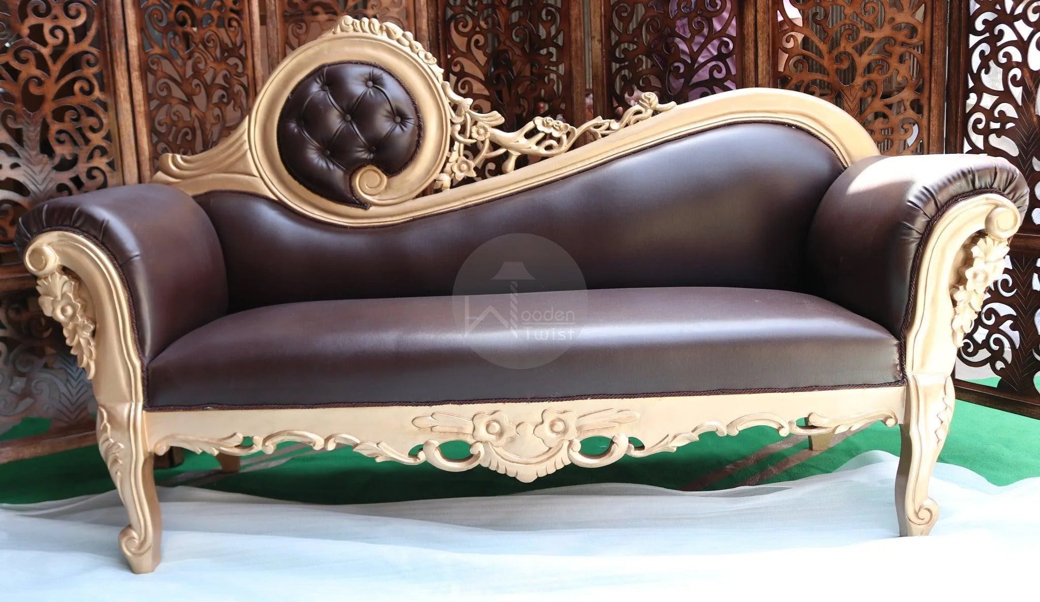 Hand Carved Canapé Teak Wood Victorian Style Sofa Couch - Wooden Twist UAE