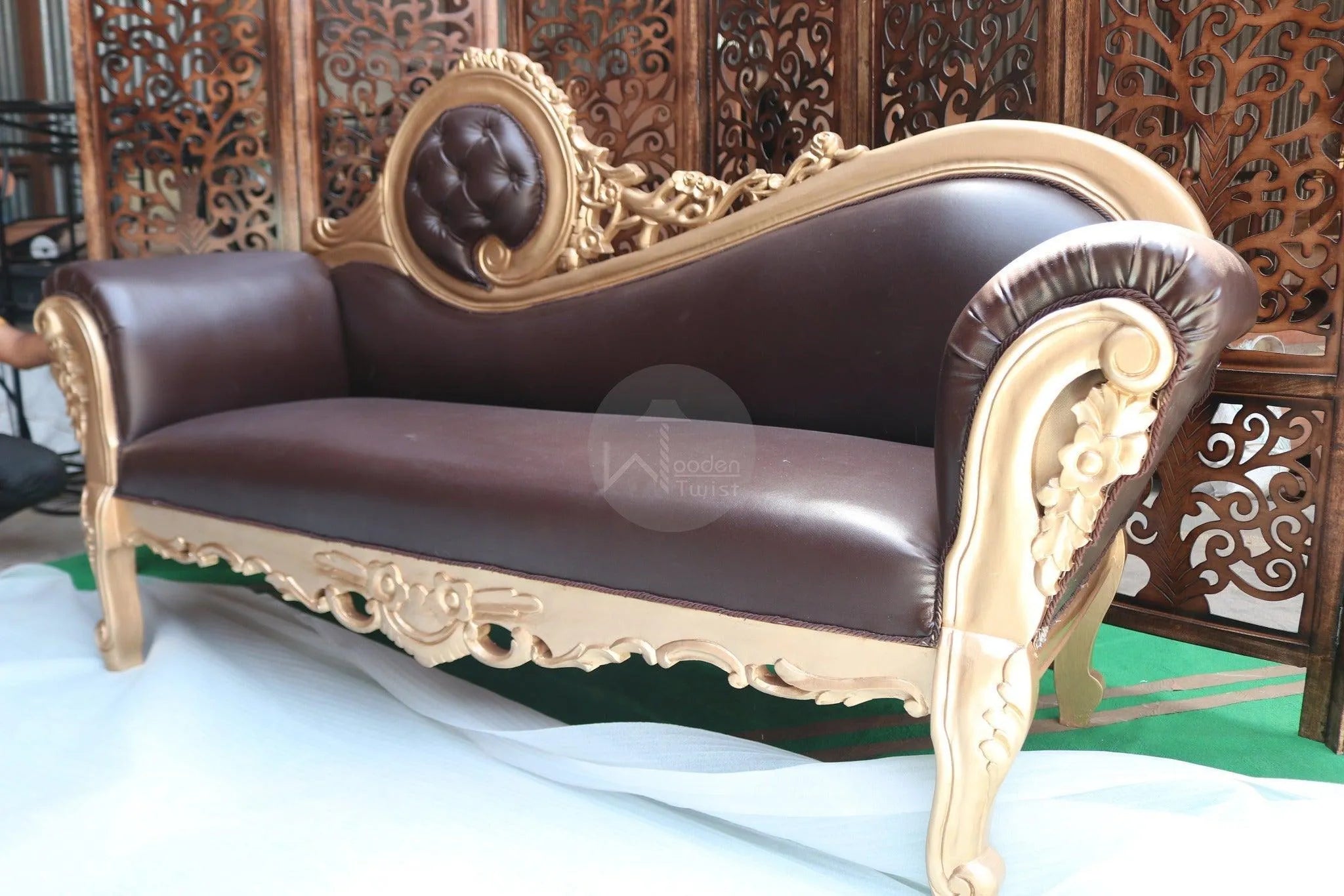 Hand Carved Canapé Teak Wood Victorian Style Sofa Couch - Wooden Twist UAE