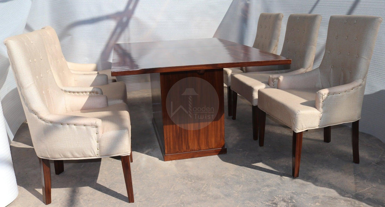 Premium Teak Wood 6 Seater Dining Table Set - Wooden Twist UAE