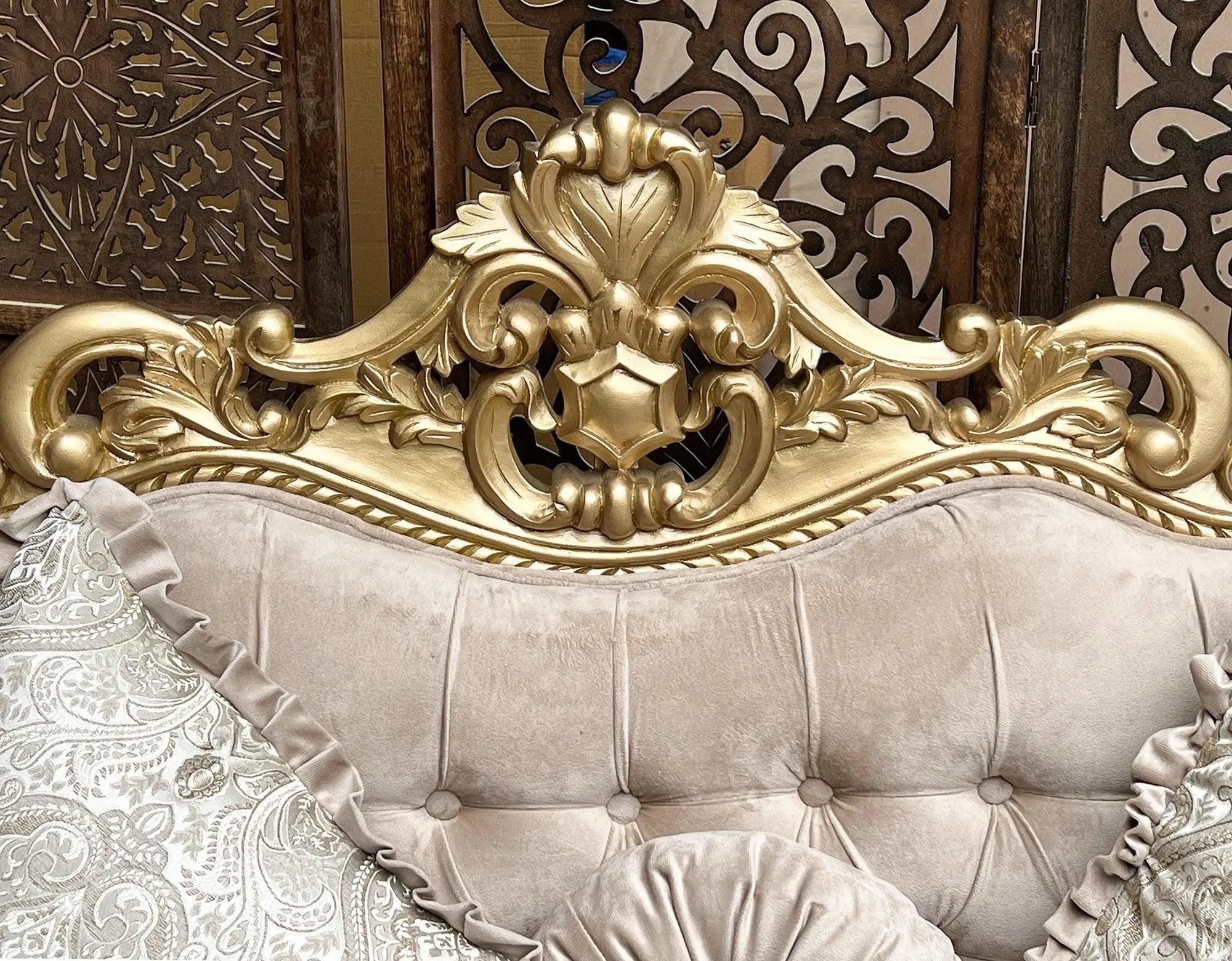 Handmade Royal Antique Golden Finish Carved Sofa (3 Seater) - Wooden Twist UAE