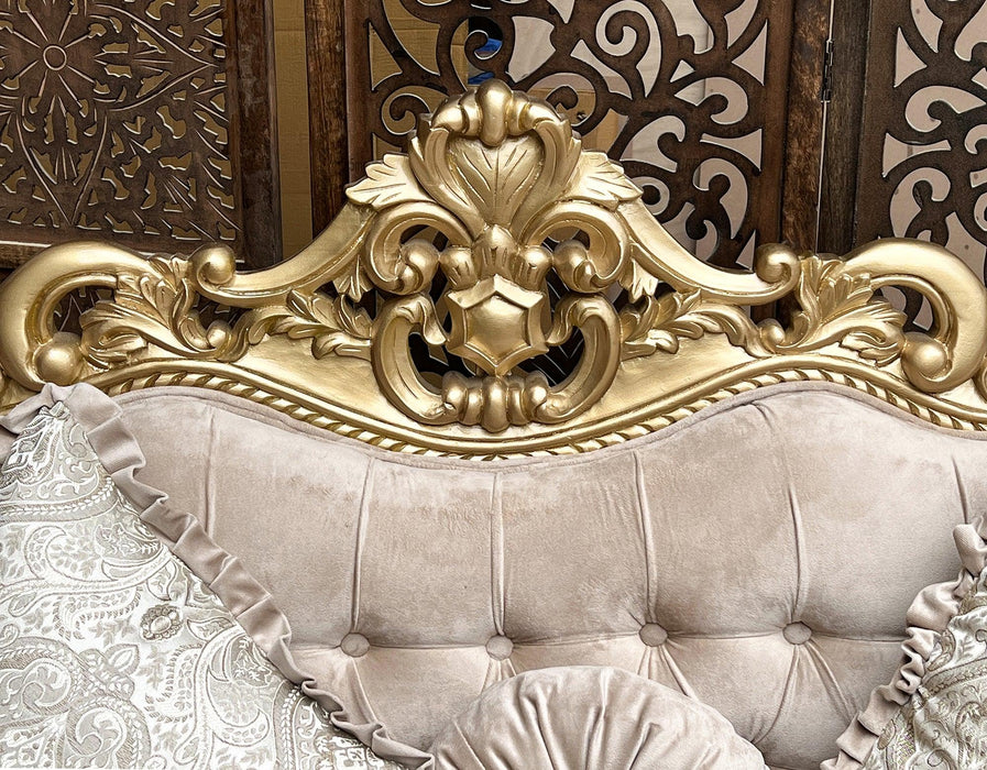 Handmade Royal Antique Golden Finish Carved Sofa (3 Seater) - Wooden Twist UAE