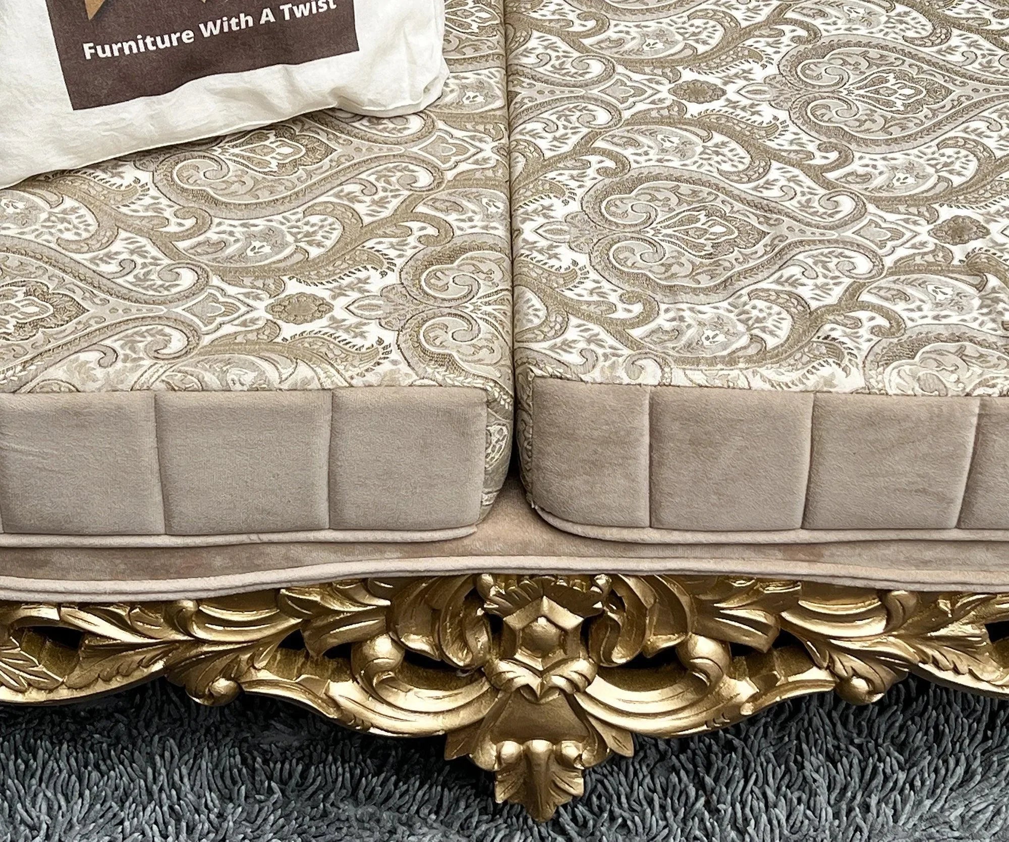 Handmade Royal Antique Golden Finish Carved Sofa (3 Seater) - Wooden Twist UAE