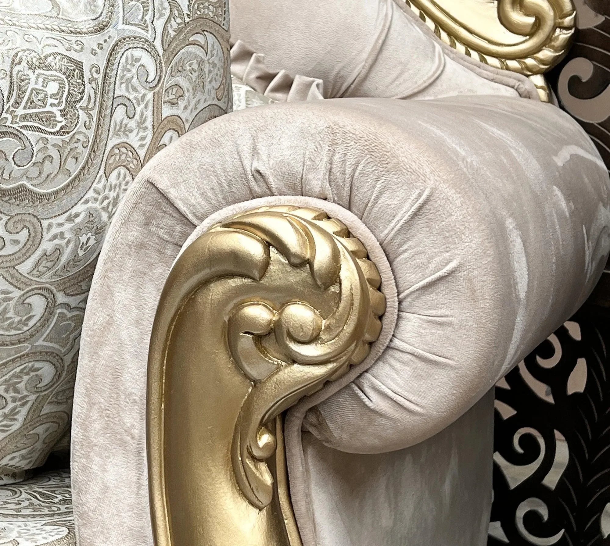 Handmade Royal Antique Golden Finish Carved Sofa (3 Seater) - Wooden Twist UAE