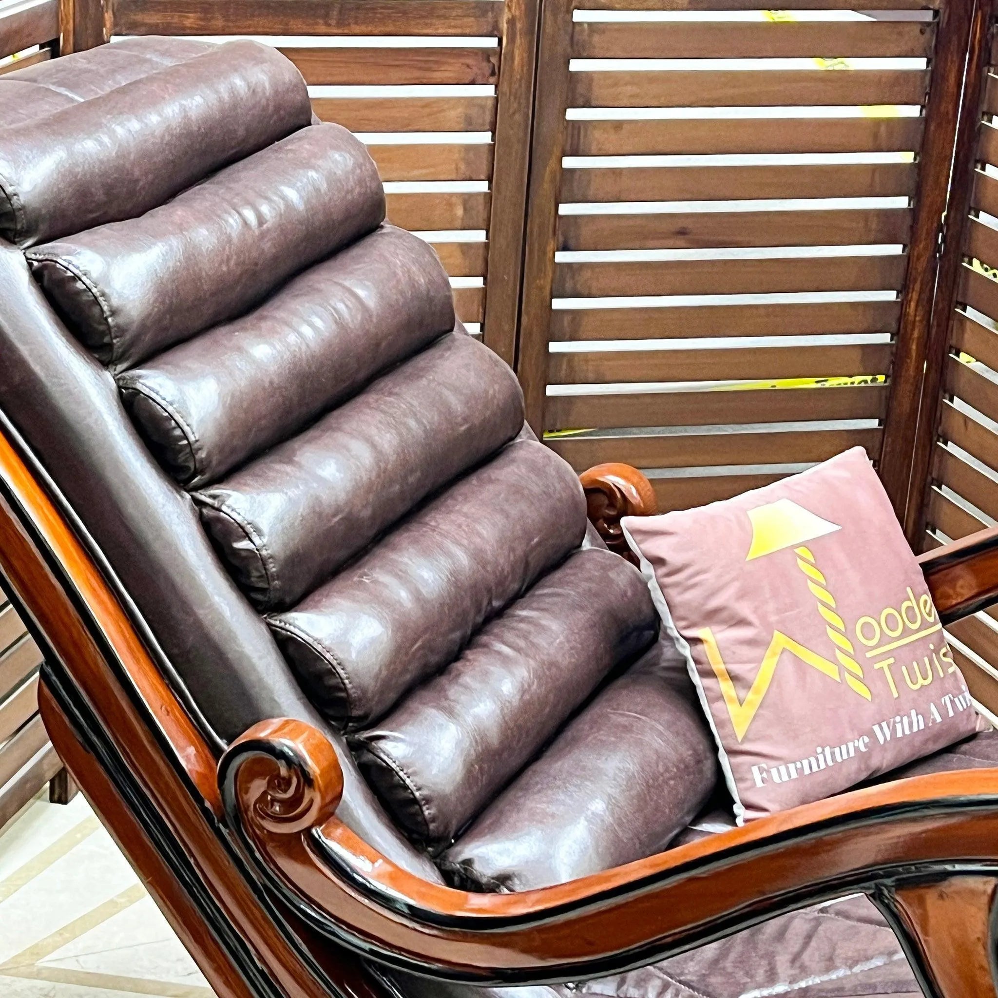 Wooden Twist Vintage Hand Carved Teak Wood Antique Rocking Chair