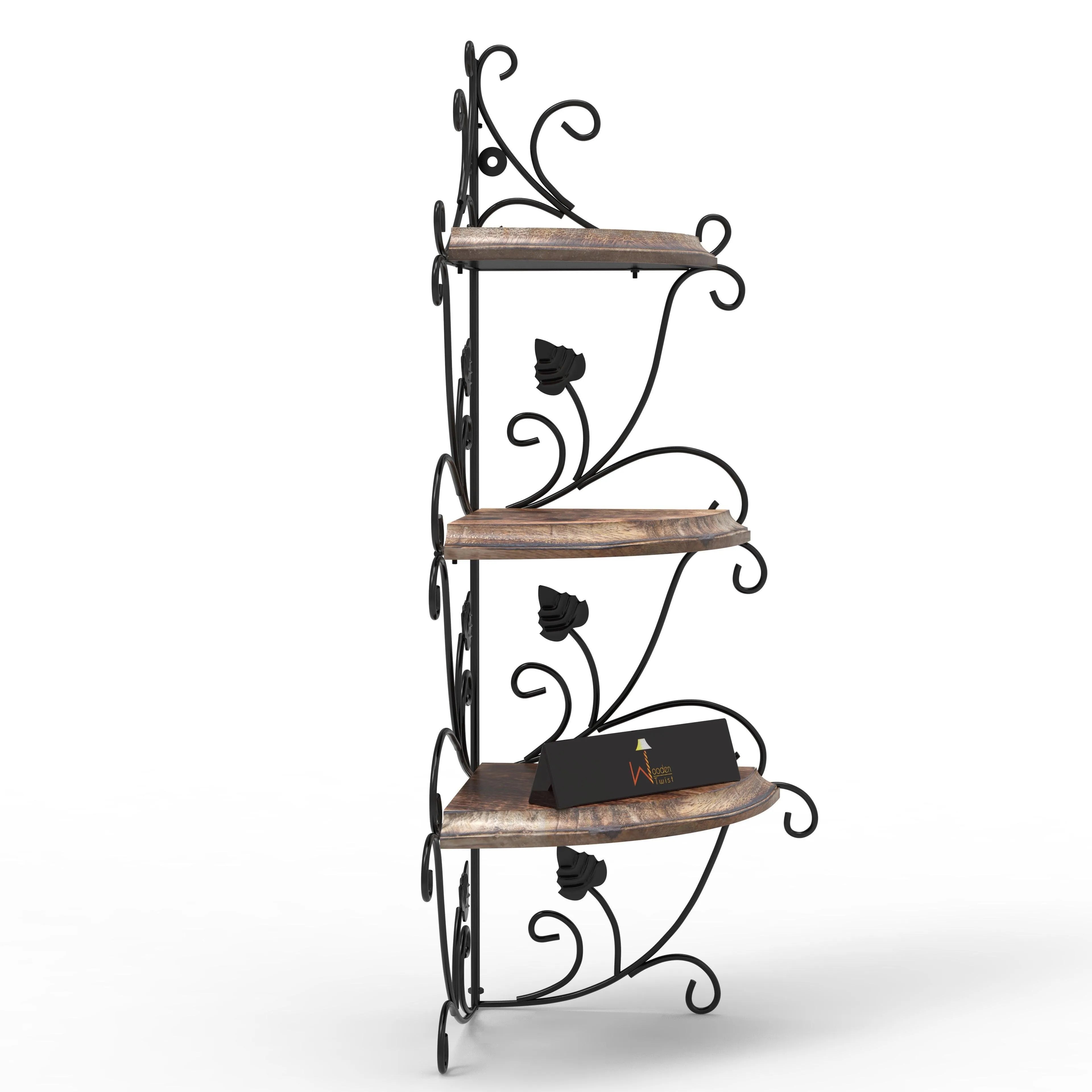 Wooden & Iron Corner Rack Home Decor Corner Shelves - Wooden Twist UAE