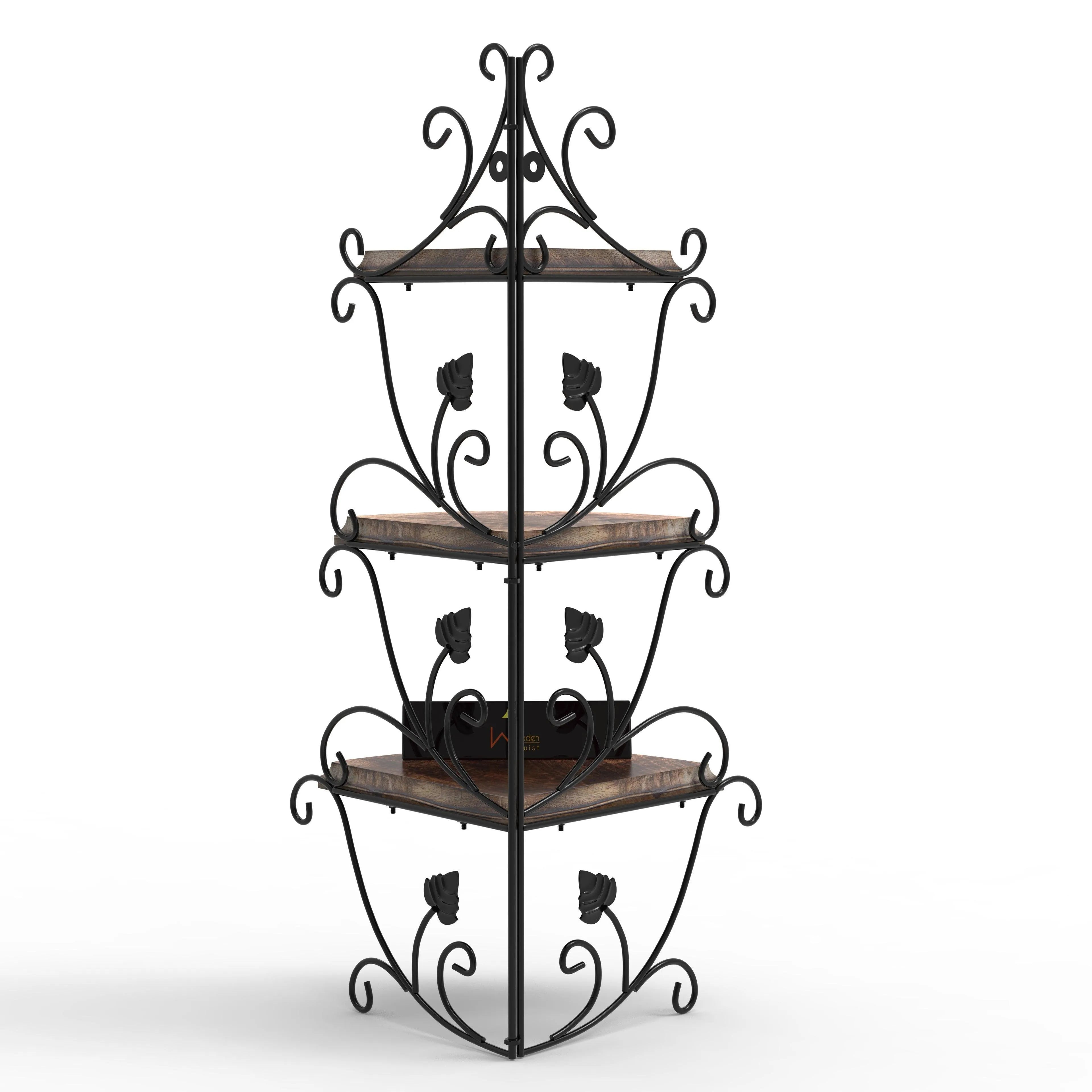 Wooden & Iron Corner Rack Home Decor Corner Shelves - Wooden Twist UAE