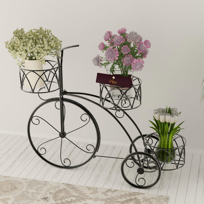 Wooden Twist Garden Cart Planter Stand Tricycle Plant Holder - Ideal for Home, Garden, Patio